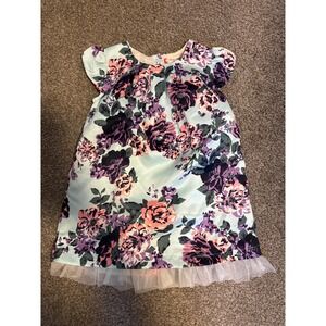 Ruby & Bloom Floral Satin Dress Kids 18M Blue Purple Excellent Tulle Hem